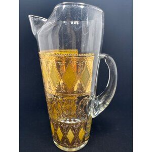 Vintage West Virginia Glass Co Rainier Martini Pitcher Diamond Gold Pattern